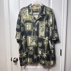 Tommy Bahama Men's XL Silk Cotton Camp Shirt Green Bamboo Hawaiian Button Front